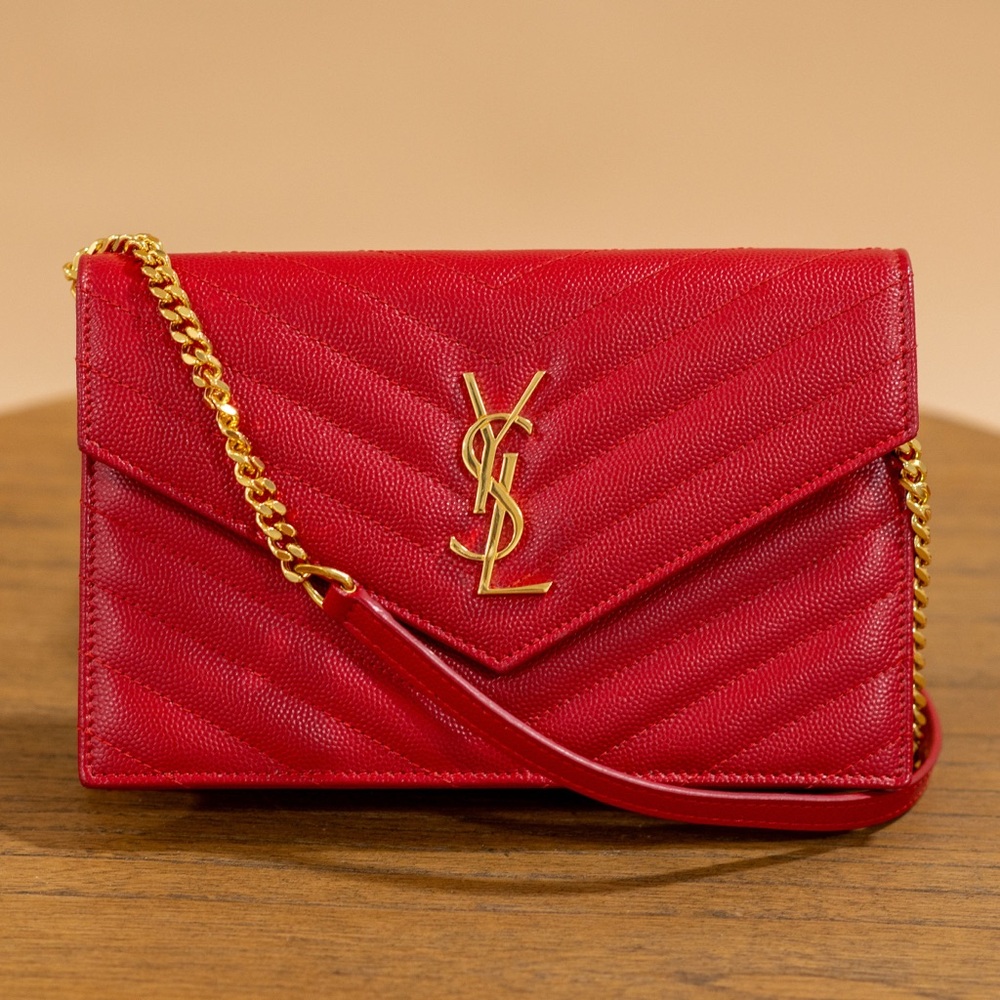 Yves Saint Laurent Red Chevron Leather Clutch